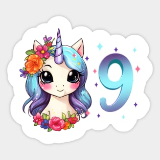 I am 9 with unicorn - girl birthday 9 years old Sticker